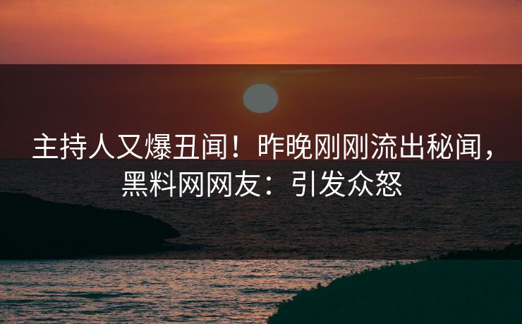 主持人又爆丑闻！昨晚刚刚流出秘闻，黑料网网友：引发众怒