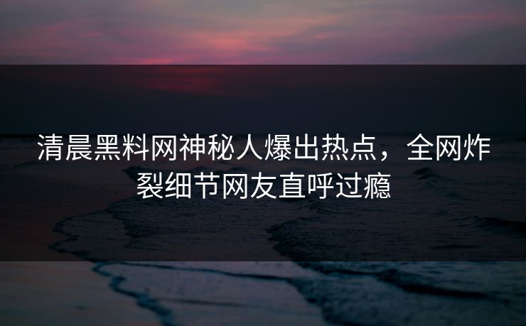 清晨黑料网神秘人爆出热点，全网炸裂细节网友直呼过瘾