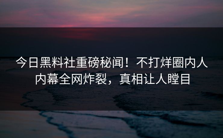 今日黑料社重磅秘闻！不打烊圈内人内幕全网炸裂，真相让人瞠目